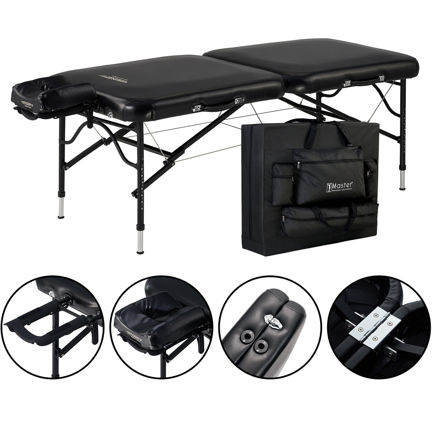 Master Massage StratoMaster Air table with NanoSkin upholstery and foldable legs.