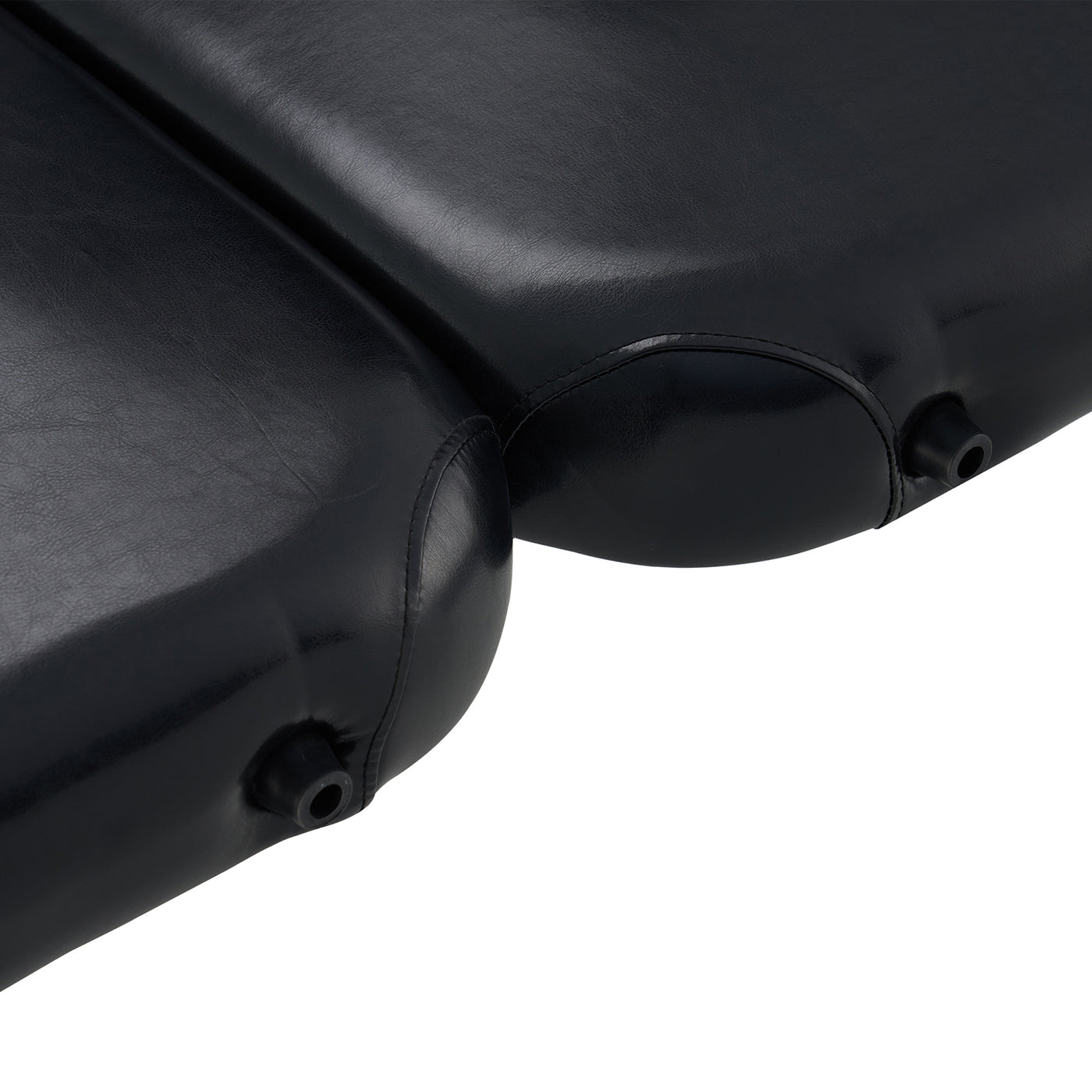 Close-up of two black Master Massage STRATOMASTER AIR table cushions with seams and valves.