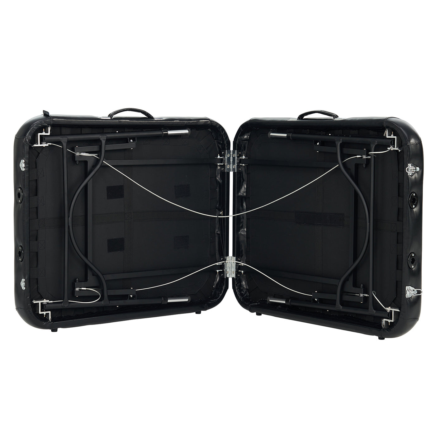 Master Massage STRATOMASTER AIR table open with folded metal legs, NanoSkin antimicrobial cover.