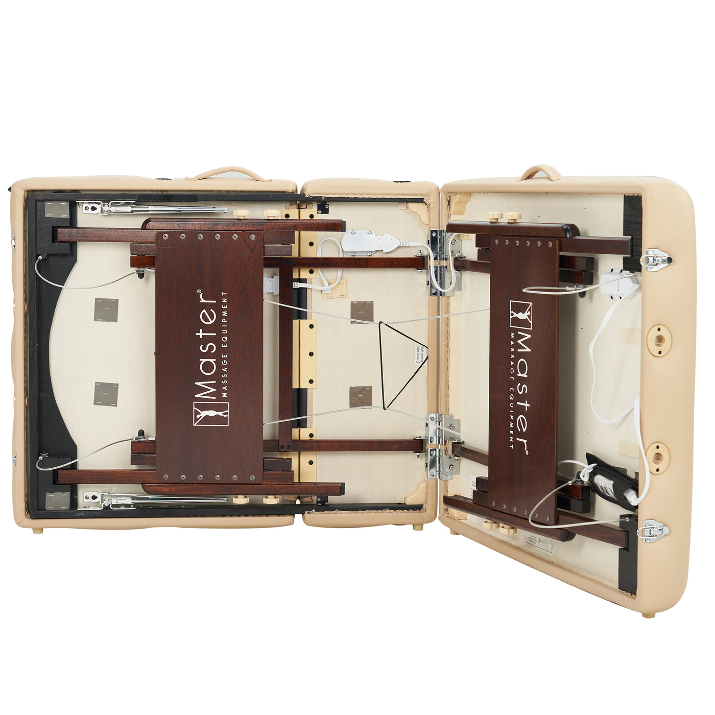 Master Massage DEL RAY SALON Therma-Top portable table with wood frame and support cables.