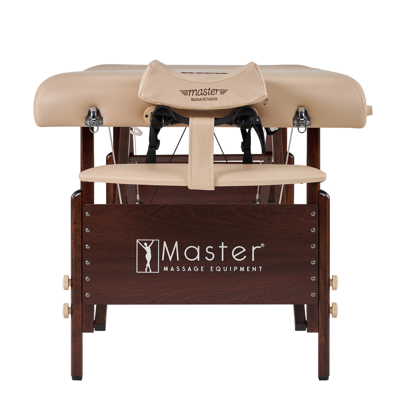 Master Massage DEL RAY SALON Therma Top portable table, beige, with face cradle and wood legs.