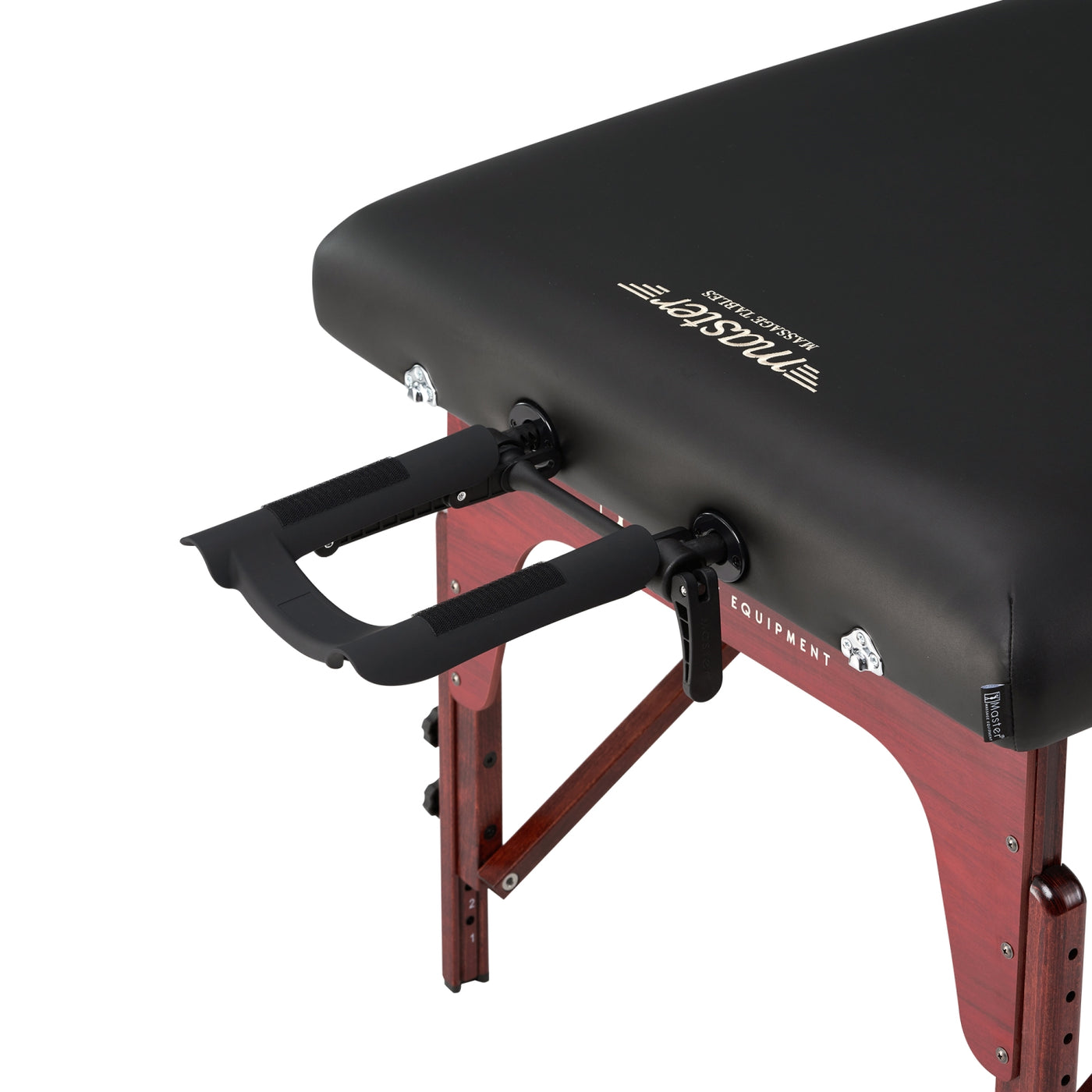 Close-up of the Master Massage MONTCLAIR Portable Table with wooden legs and face cradle.