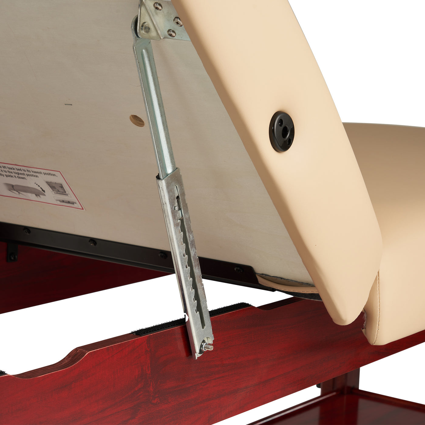 Close-up of adjustable hinge on Master Massage SPAMASTER Stationary Massage Table Package.
