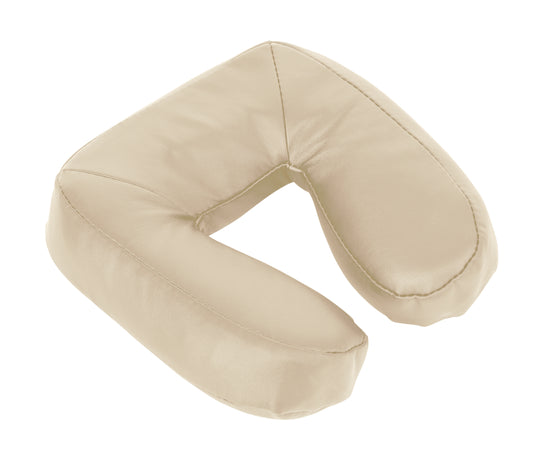 Beige U-shaped travel pillow on a white background