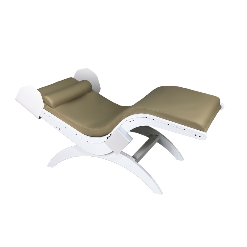 TouchAmerica S-Lounge with Sound Journey RX: beige/white, headrest, leg support, zero gravity.