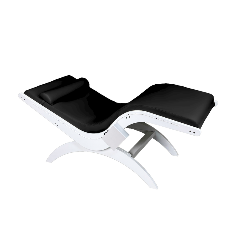 TouchAmerica S-Lounge with Sound Journey RX, adjustable lounge chair with pillow, black & white.