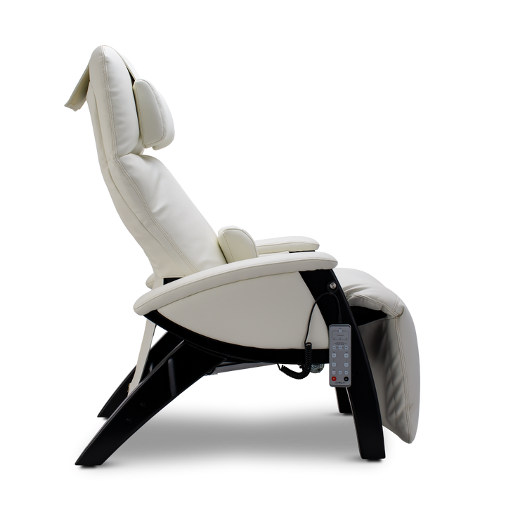 Side view of Svago ZGR Zero Gravity Recliner with remote, in vegan synthetic hyde upholstery.