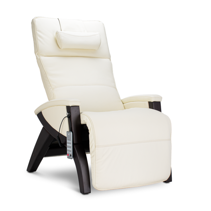 Svago Newton Zero Gravity Recliner by Svago with remote, beige, on white background.