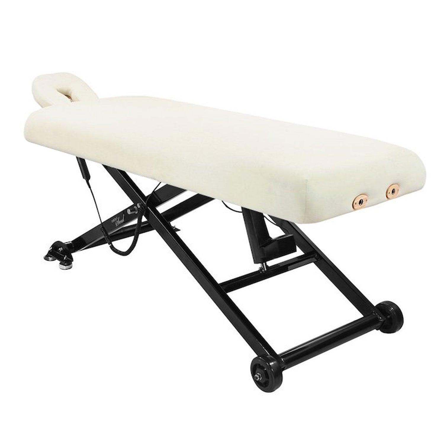 Comfort Soul SIENA adjustable spa table with face cradle, wheels, and Comfort Soul upholstery.