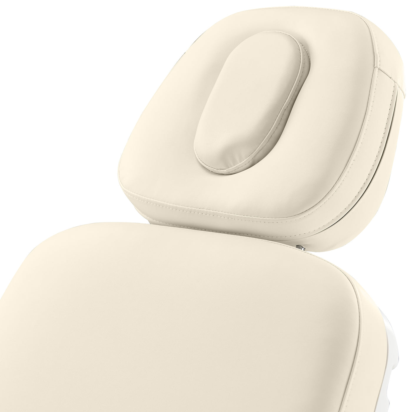 Close-up of beige padded headrest on Master Massage Sonora Beauty Bed with removable cushion.