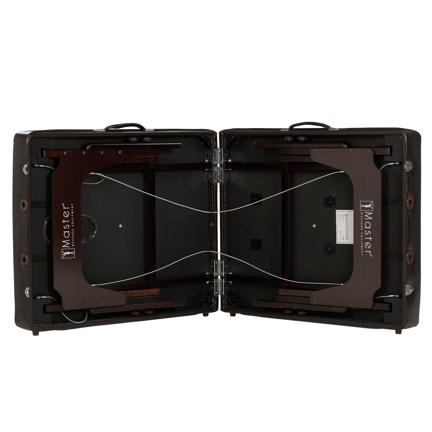 Open Master Massage SUPREME LX case to show wooden frame and ergonomic face cradle inside.