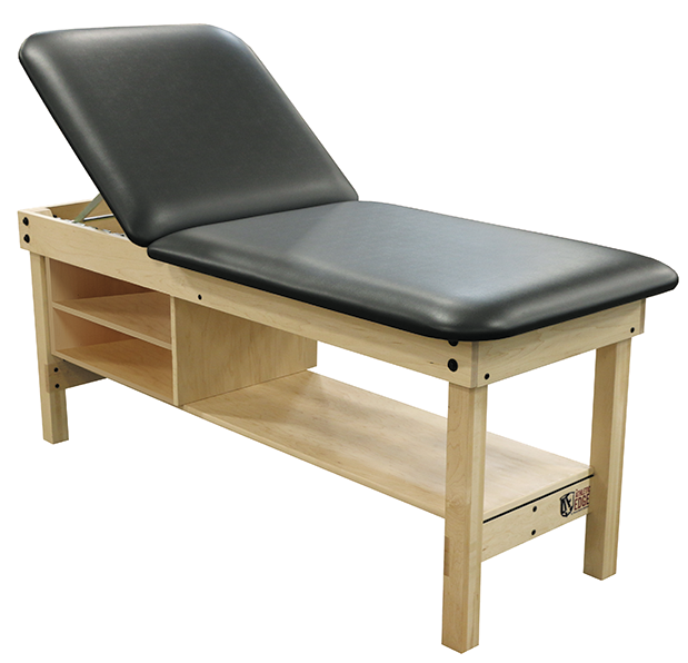 PHS Chiropractic CLASSIC wood treatment table with cushioned top and adjustable backrest.