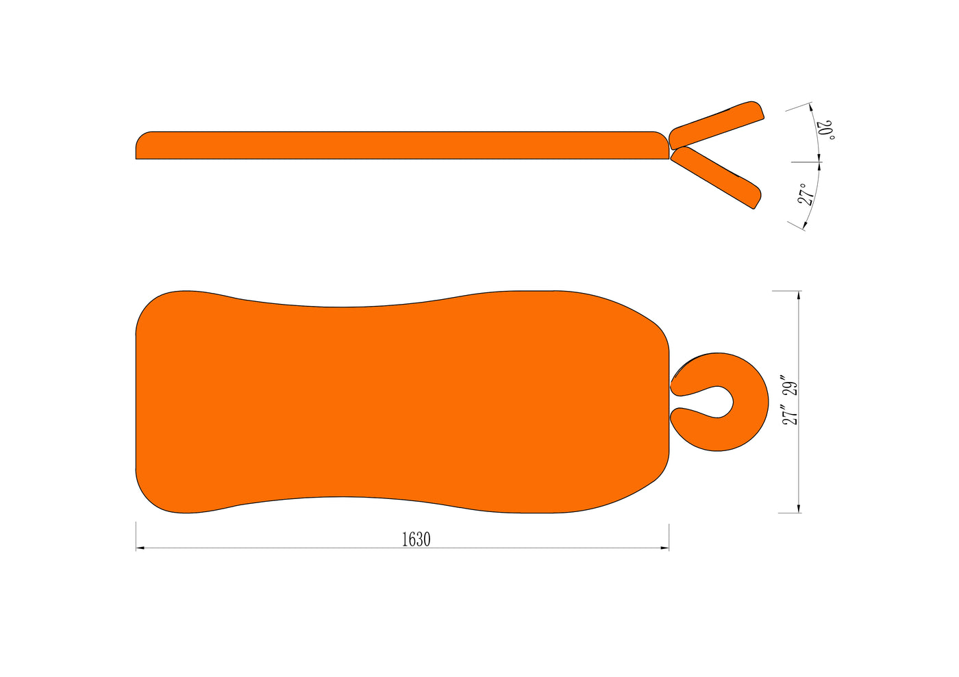 Technical drawing of Royal Blue Master Massage 29” TheraMaster Flat Electric Powerlift Table.
