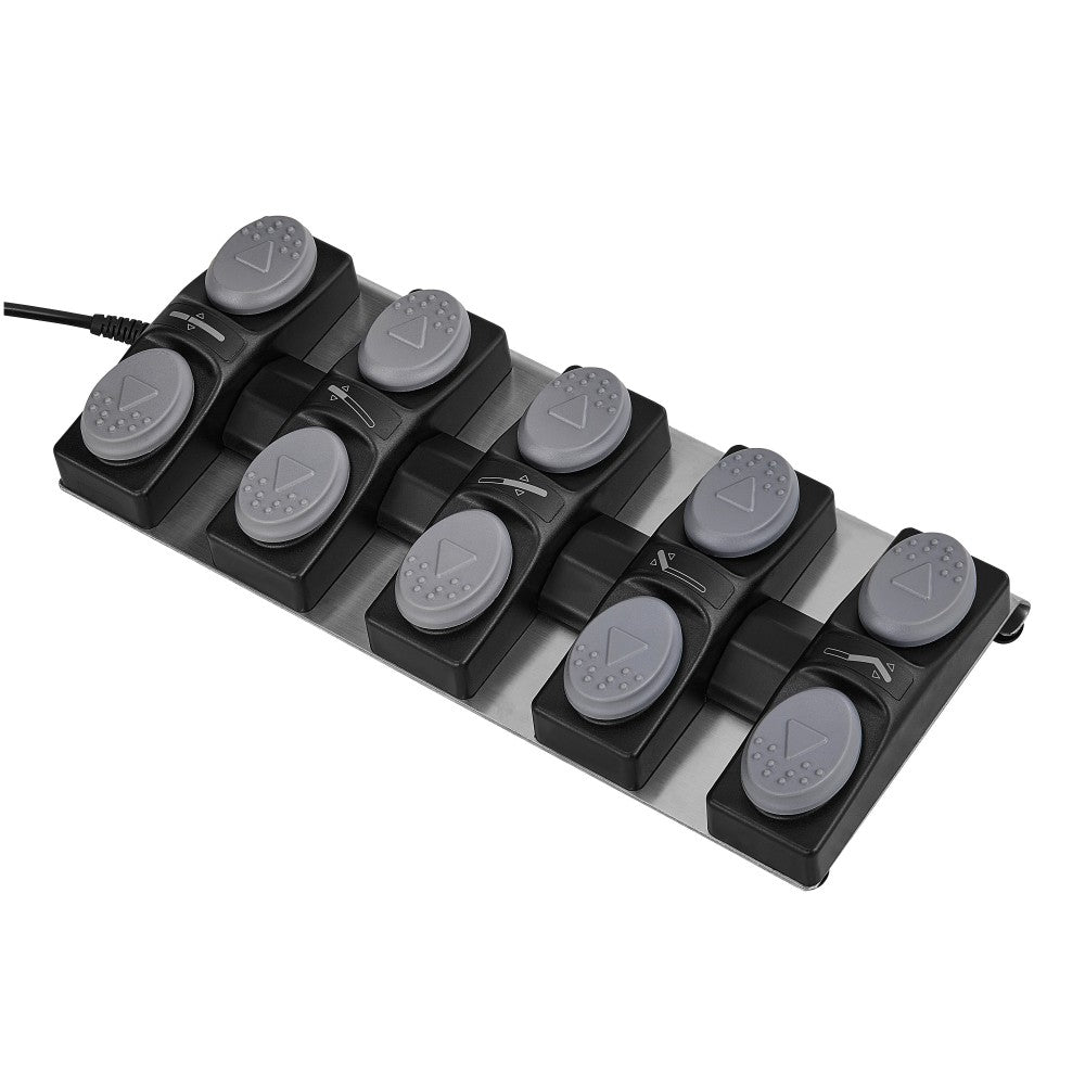 Black and gray foot control on a white background