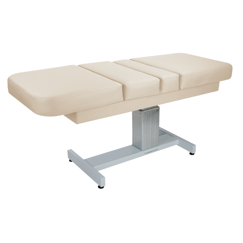 TouchAmerica VENETIAN MULTIPRO adjustable beige table with metal base for spa or medical use.