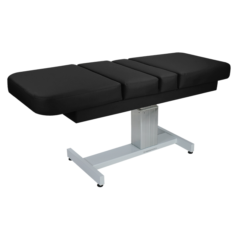 TouchAmerica VENETIAN MULTIPRO black padded adjustable table with white metal base.
