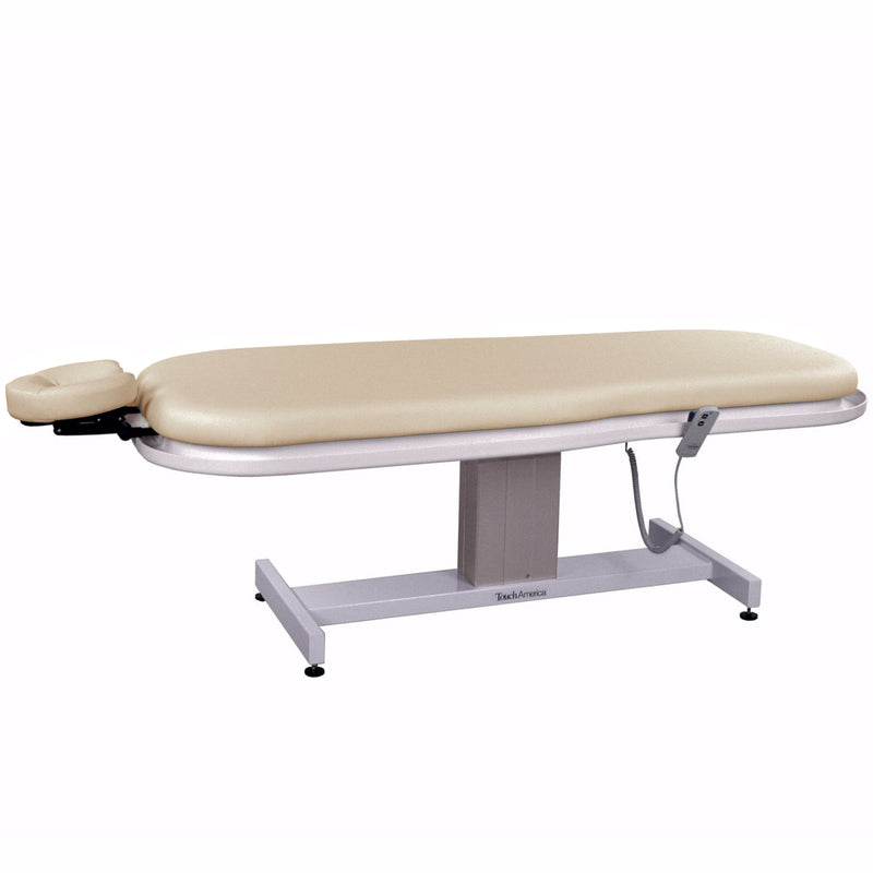 TouchAmerica NEPTUNE SOFTOP Battery Table: Beige, padded, motorized lift, adjustable headrest.