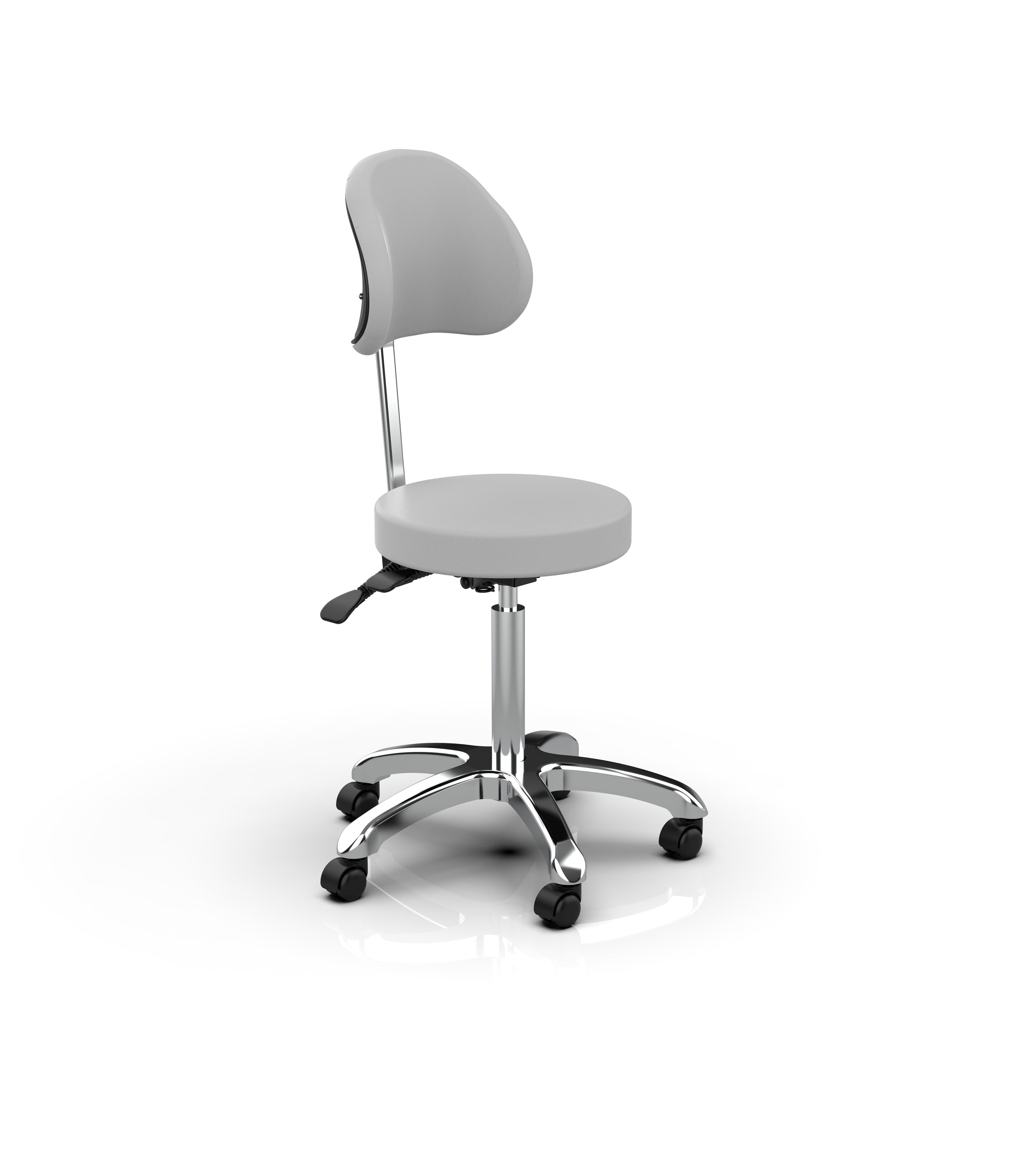 Silverfox America 1025B ergonomic stool with wheels and adjustable height on white background.