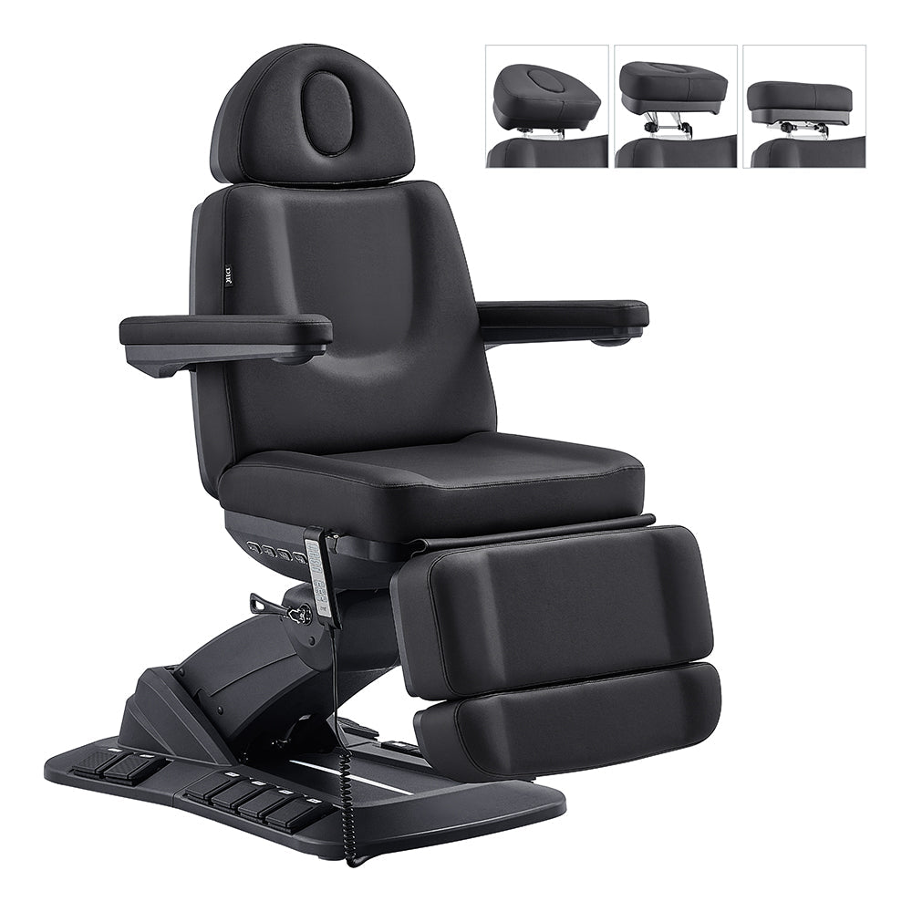 Aurora Medical Spa Table by DIR with 4 motors, hand & foot remote, shown from multiple angles.