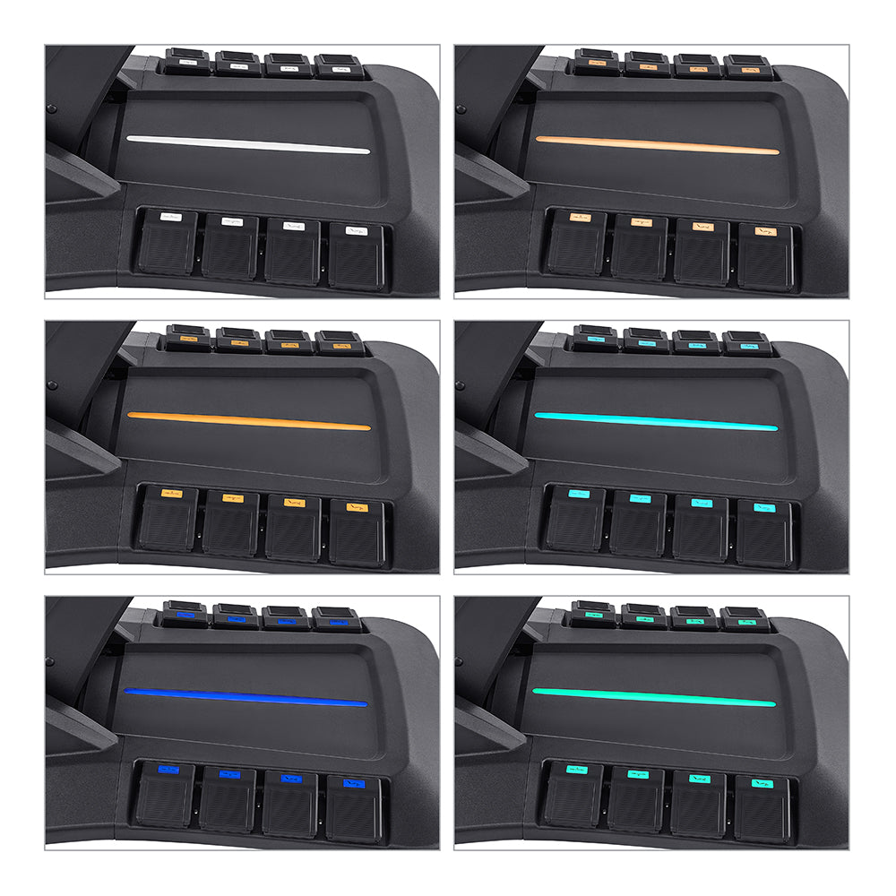 Six panels show the DIR Aurora Medical Spa Table with 4 motors, hand & foot remote, colored buttons.