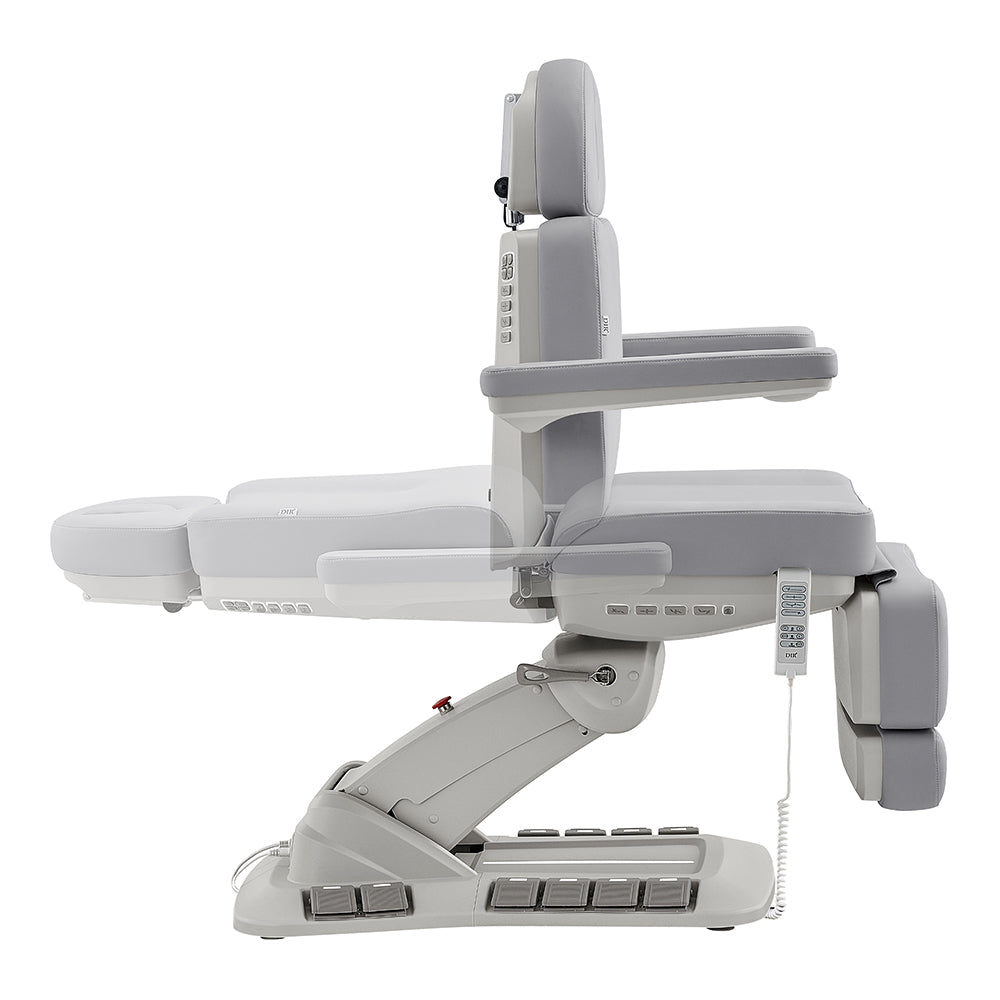 Aurora Medical Spa Table by DIR, 4 motors, hand & foot remote, reclined side view.