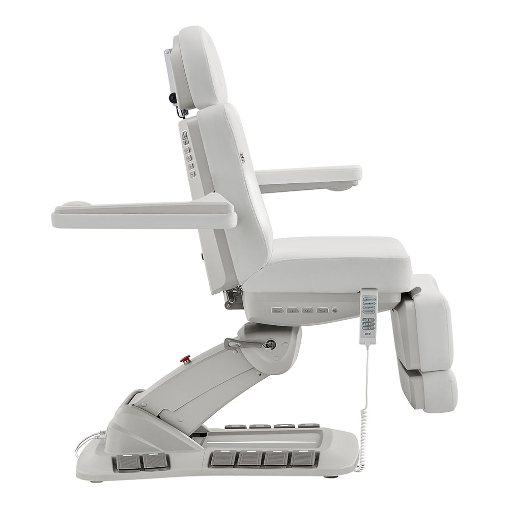 Side view of the DIR Aurora Medical Spa Table with 4 motors, hand & foot remote, and armrests.