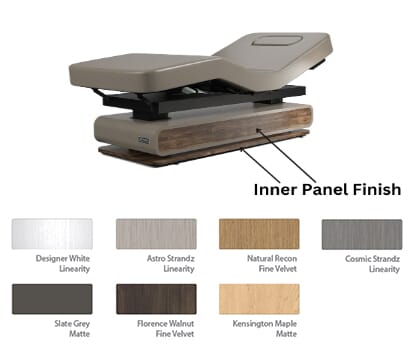 Oakworks Spa BRITTA table features customizable inner panel finishes in many colors and textures.