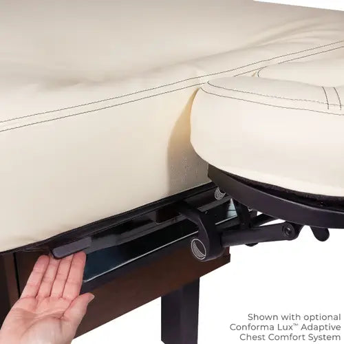 Hand adjusts lever under INSIGNIA 2.0 HORIZON Multi-Purpose Table by Living Earth Crafts.