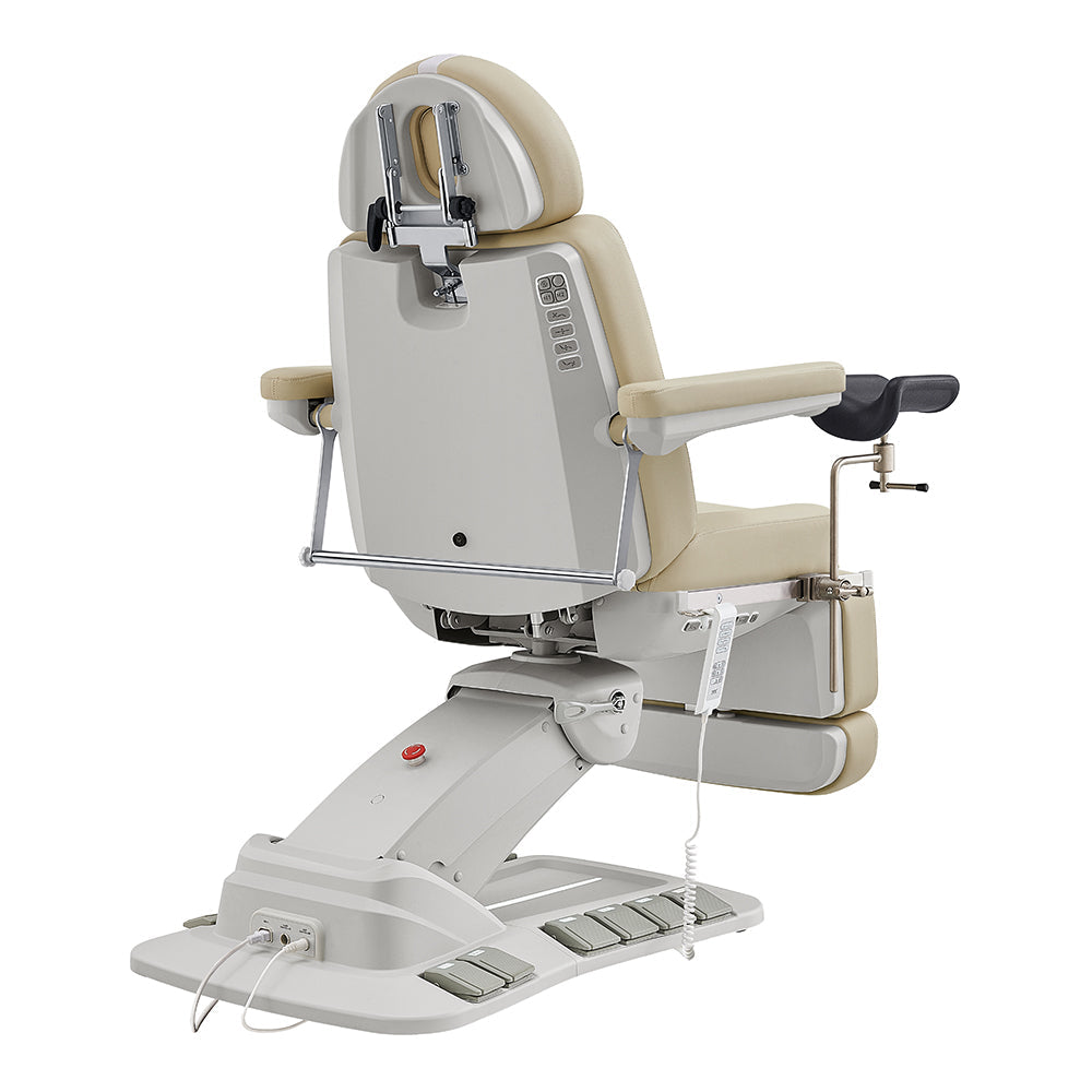 Geneva Exam Table by DIR with stirrups, 4 motors, hand & foot remote for medical exams.
