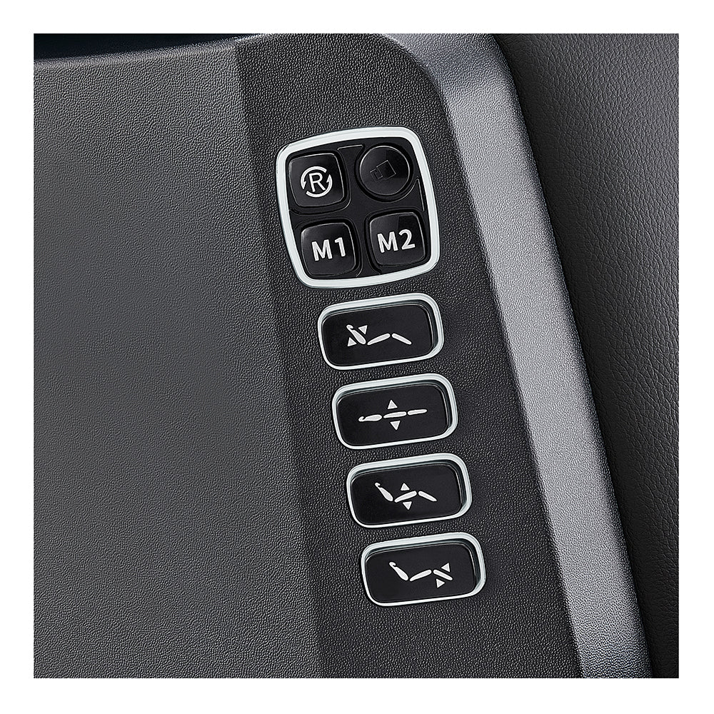 Close-up of seat adjustment controls on DIR Geneva Exam Table with stirrups, 4 motors, remotes.