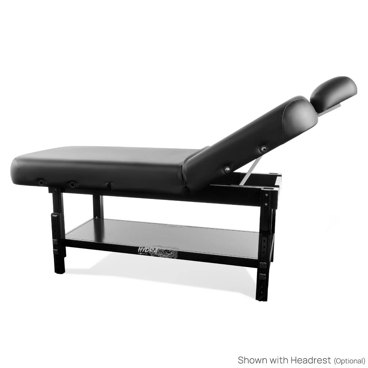 EarthLite HYDRA Stationary Tattoo Table, hardwood frame, manual height adjust, headrest.