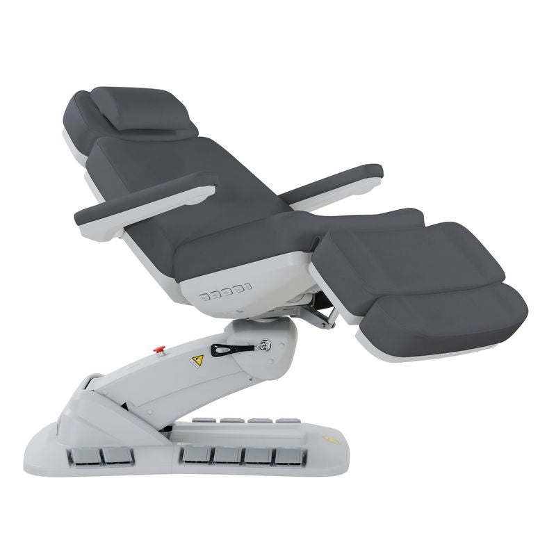 Silverfox America 2246EBN Electric Massage Chair with armrests and leg support, reclined.