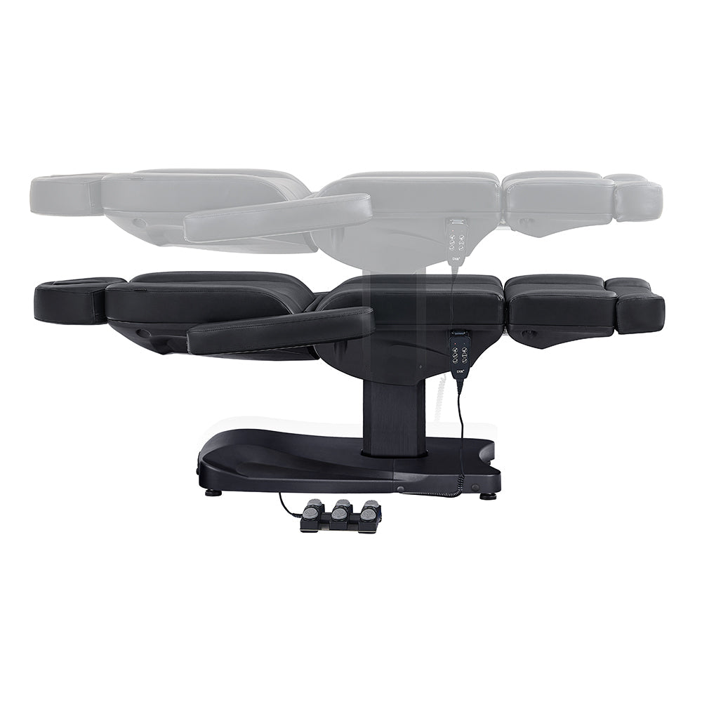 DIR Ink electric beauty bed with electronic controls, shown in two reclined positions.