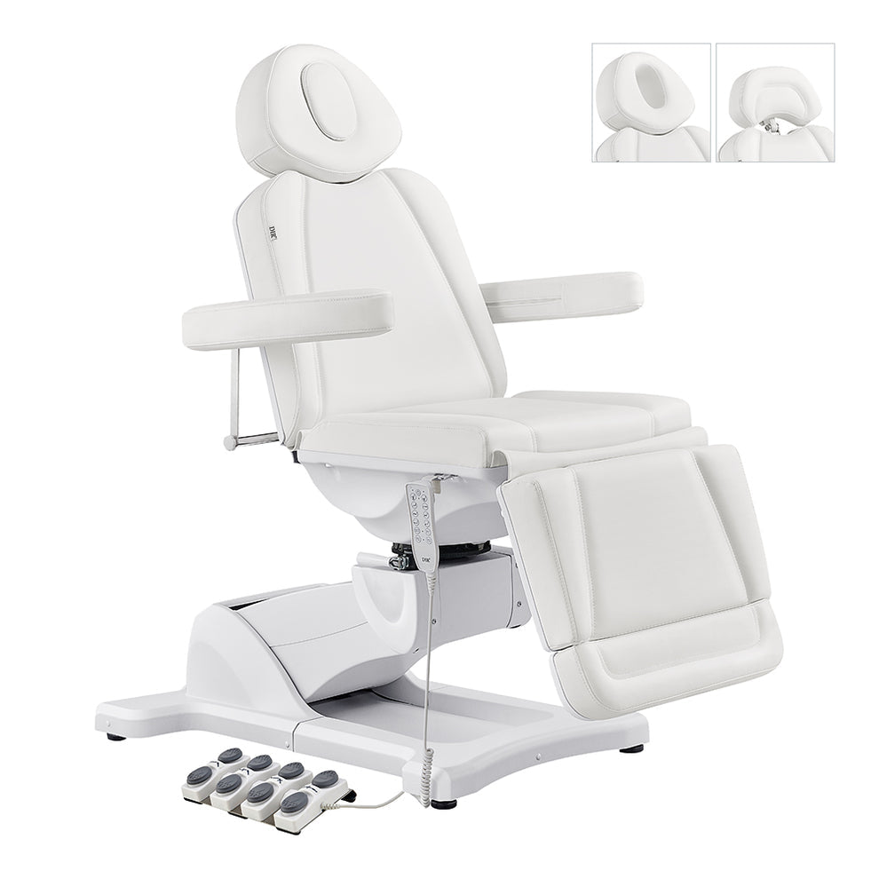 Pavo FACIAL Beauty Bed by DIR: white, electric, 4 motors, armrests, leg support, foot pedal.