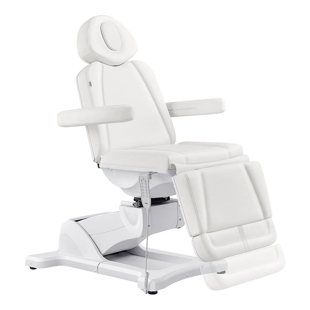 DIR Pavo FACIAL Beauty Bed & Chair, white, 4-motor electric, with armrests and leg support.