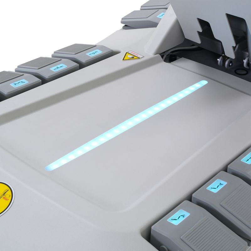 Close-up of Silverfox America 2246EBN Electric Massage Chair with blue LEDs and buttons.