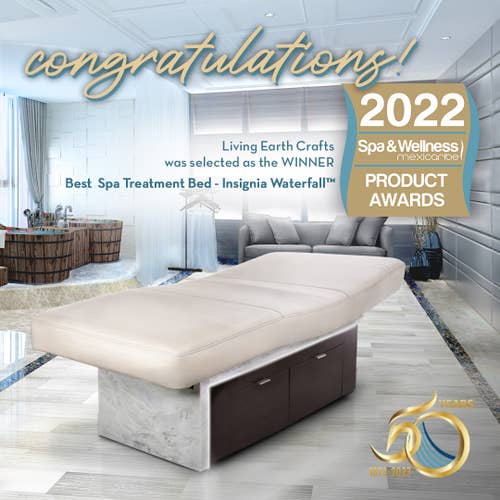 Living Earth Crafts INSIGNIA 2.0 wins 2022 luxury spa treatment table award.