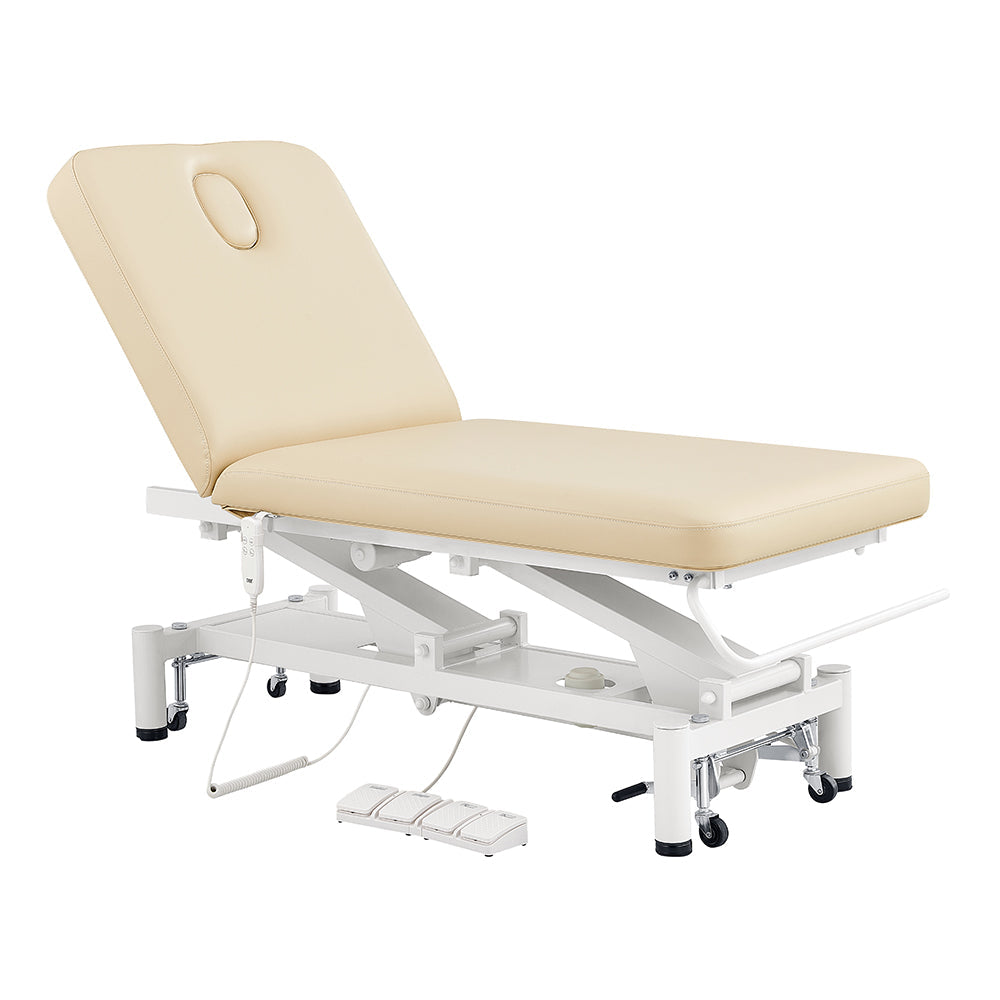 DIR Mar Egeo 2-Motors beige electric spa bed with adjustable controls and headrest cutout.