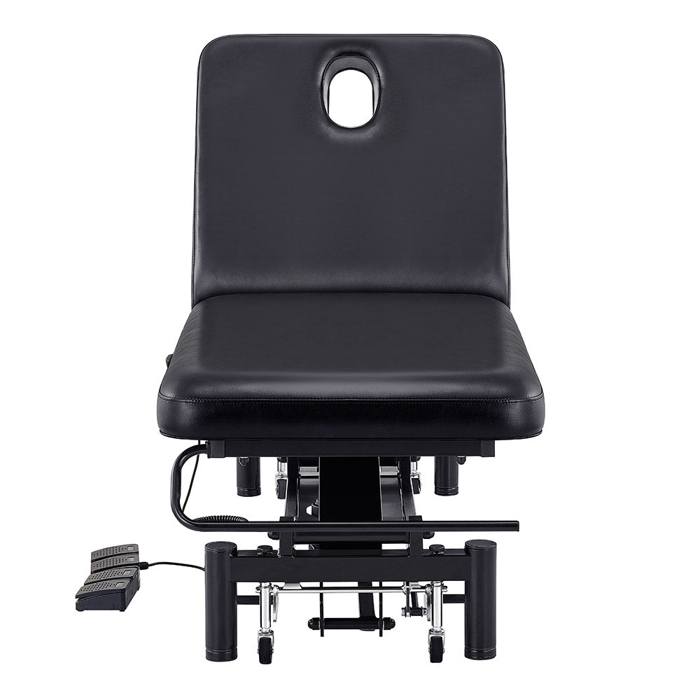 DIR Mar Egeo 2-Motors electric medical spa bed with face hole and foot pedal, front view.