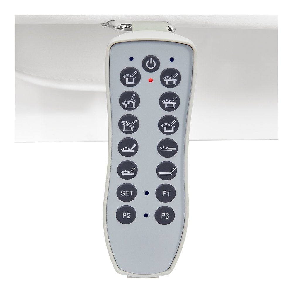 DIR Tranquility 4 Motors electric spa table gray remote, mounted on white surface.