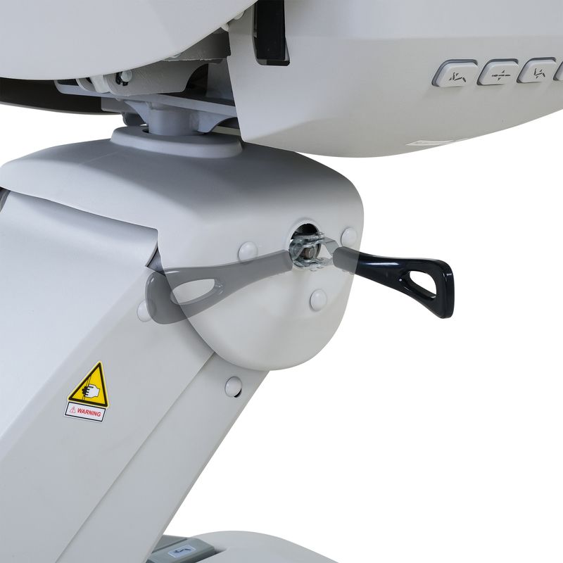 Close-up of Silverfox America 2246EBN Electric Massage Chair with warning label visible.