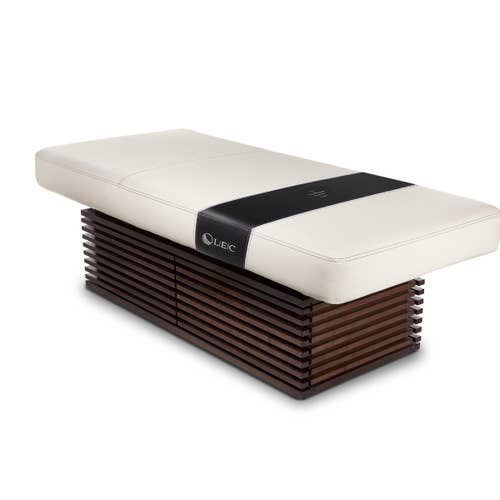 Living Earth Crafts INSIGNIA 2.0 Table: White cushion, dark wood base, replaceable mattress.