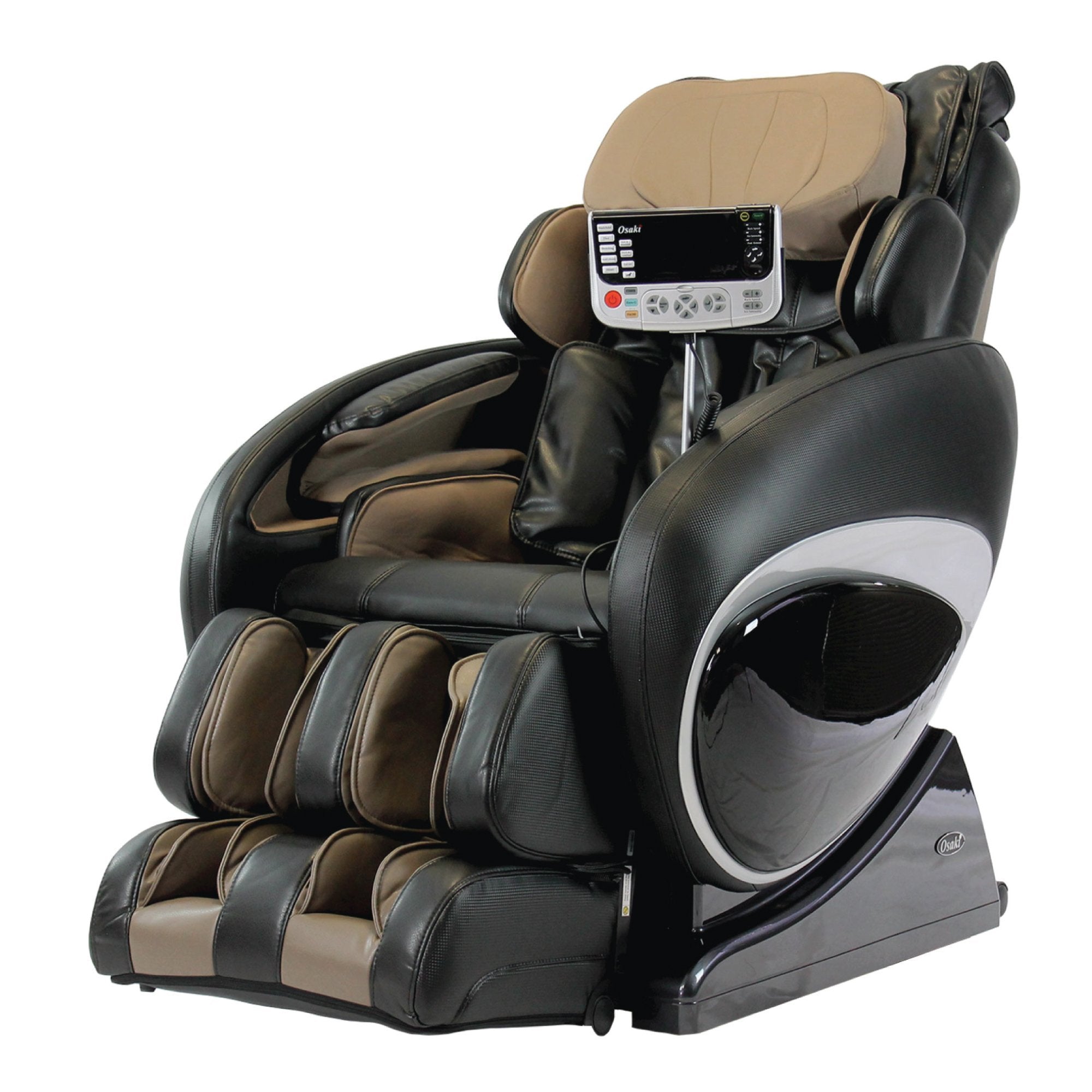 Osaki OS-4000T massage chair in black and brown with zero gravity and electronic controls.