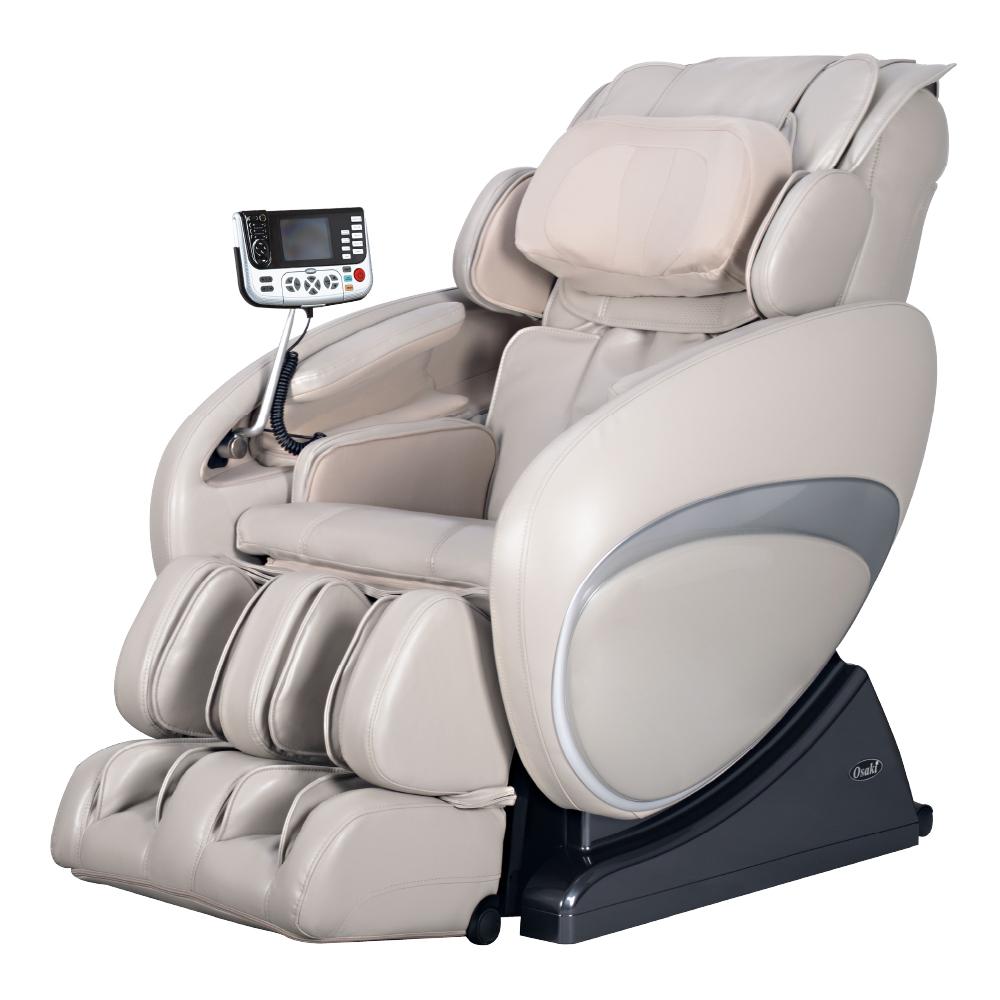 Osaki OS-4000T beige massage chair with control panel and padded full-body supports.