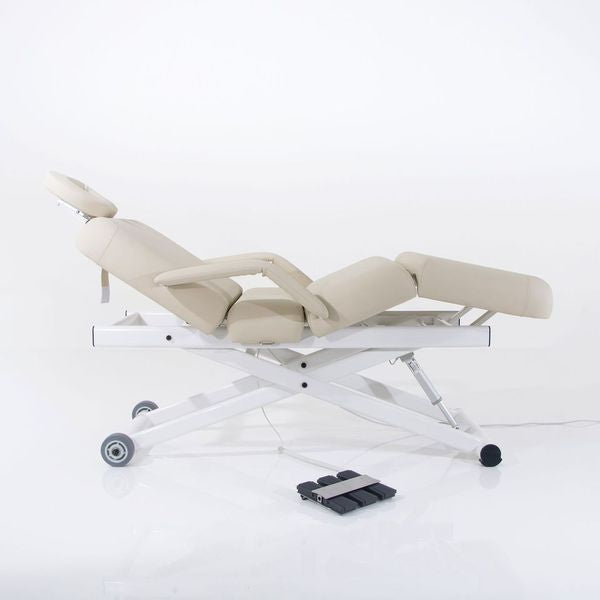 Silverfox America 2274B beige ADA chair with foot pedals, ideal as an electric massage bed.