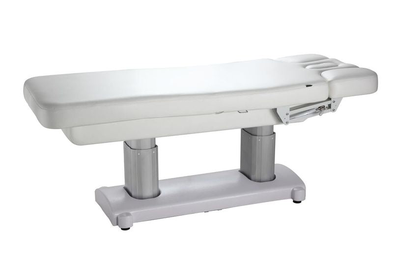 Silverfox America OCILI 2249 electric massage table with headrest and sturdy adjustable base.