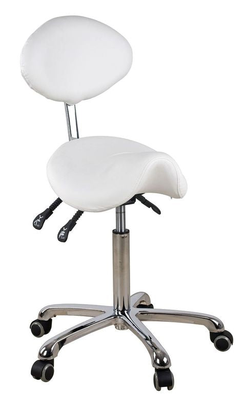 Silverfox America 1025 Stool: ergonomic, height-adjustable seat with backrest for medical spas.
