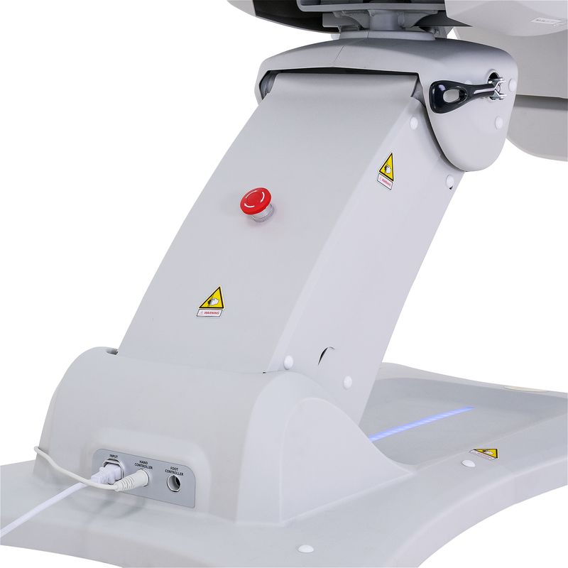 Close-up of Silverfox America 2246BN Electric Massage Chair base with labels, cables, and sensor.