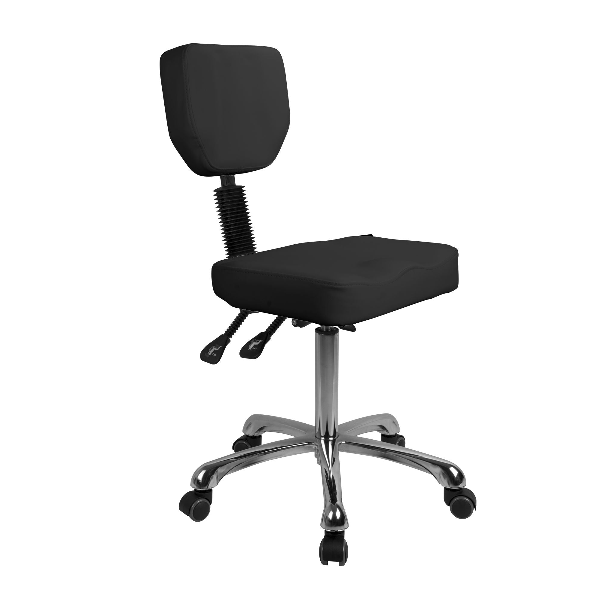 Silverfox America 1030 Stool: ergonomic, wheeled chrome base, perfect for professional spas.