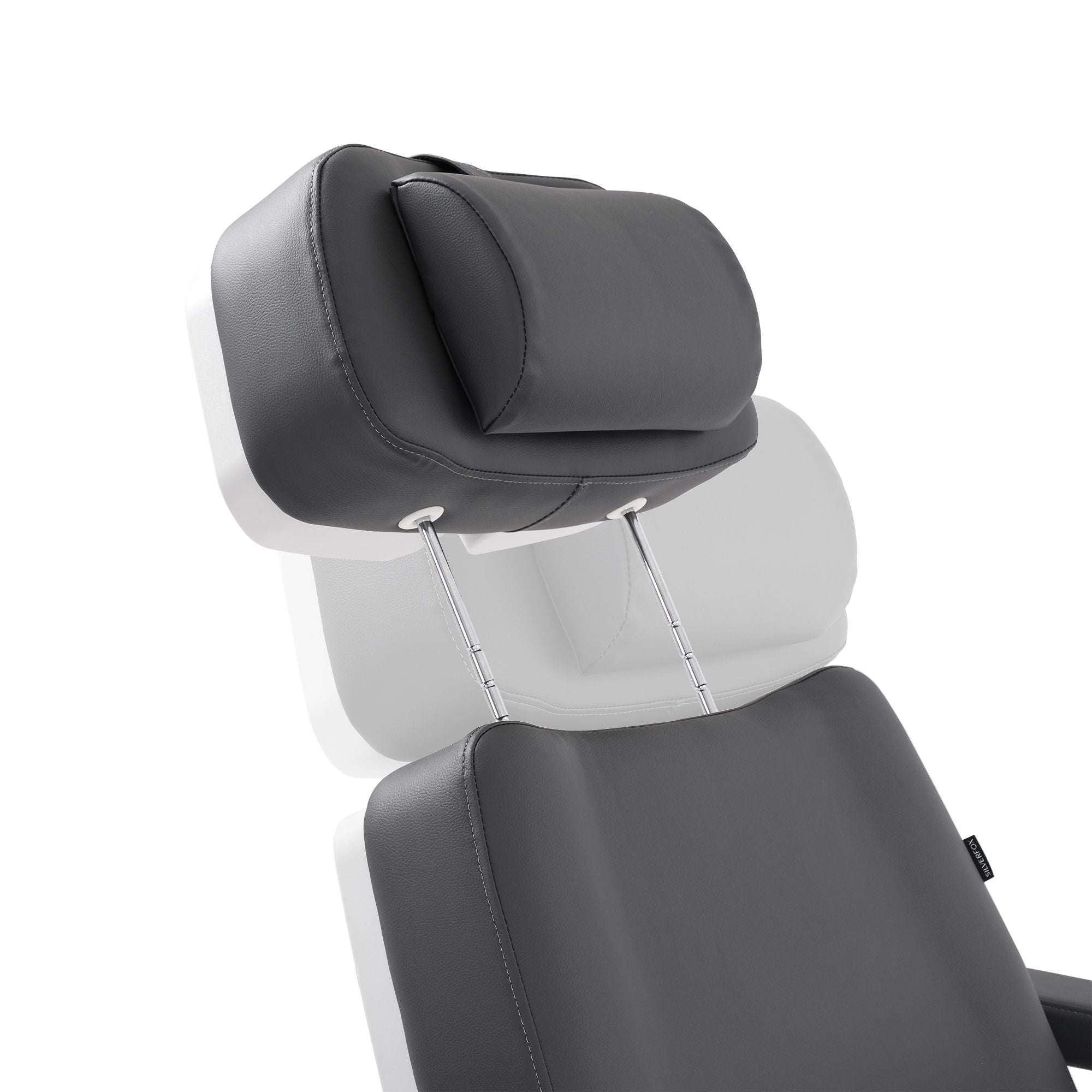 Side view of Silverfox America 2222BN electric massage table with gray and white headrest.